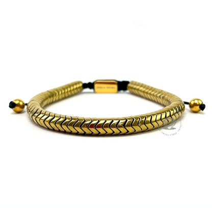 Yellow Gold Cz Pyramid & Roman Speed Bracelet Set