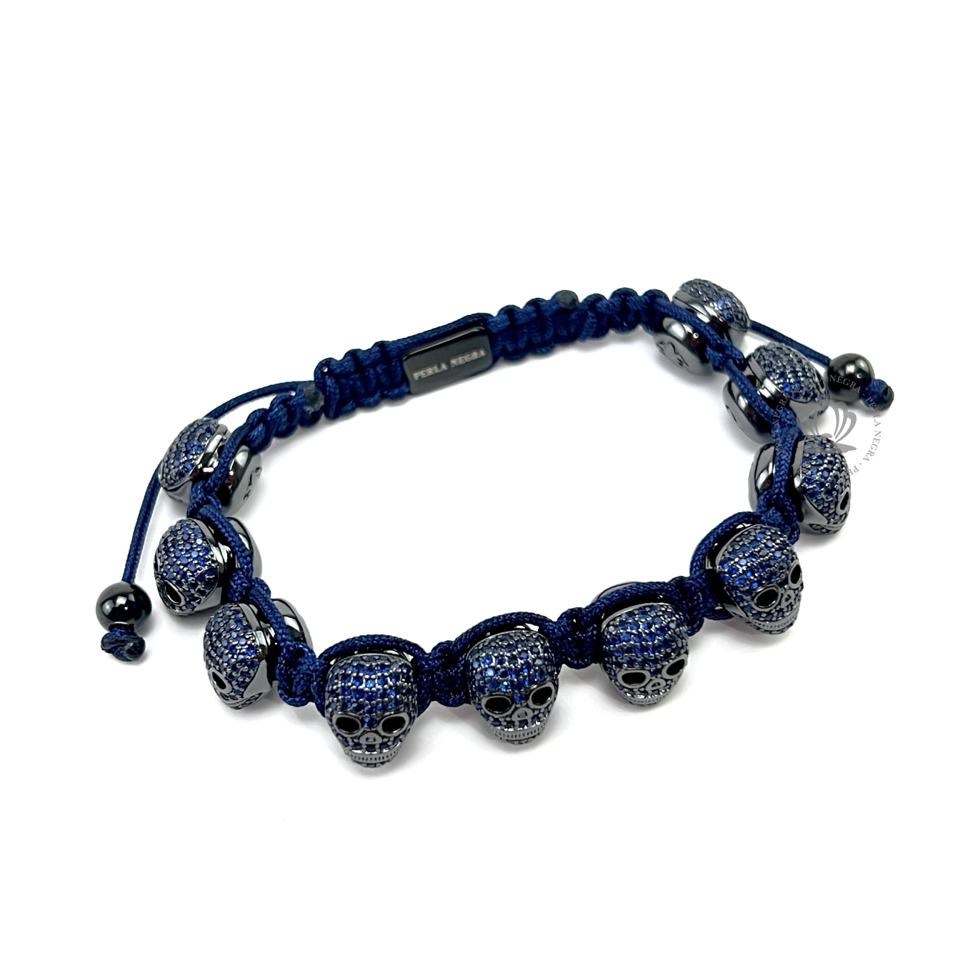 Luxury Rhodium Skull Blue Cz