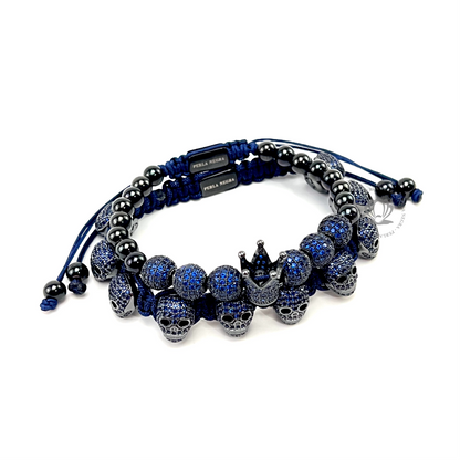 Luxury Rhodium Blue Cz Crown & Skull Set - perlanegramx