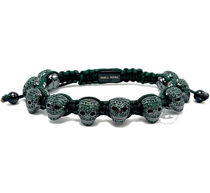 Luxury Rhodium Skull Green Cz