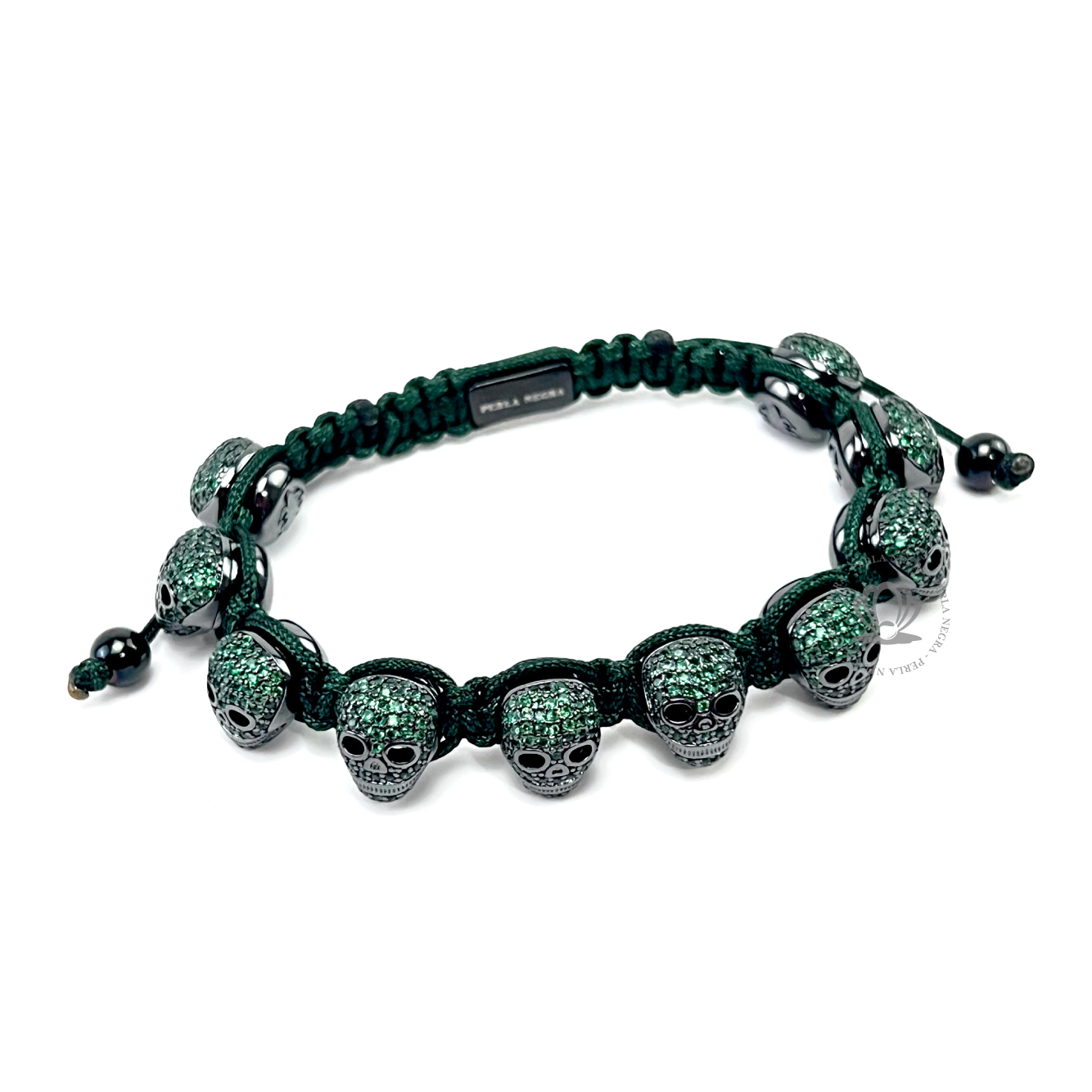 Luxury Rhodium Skull Green Cz