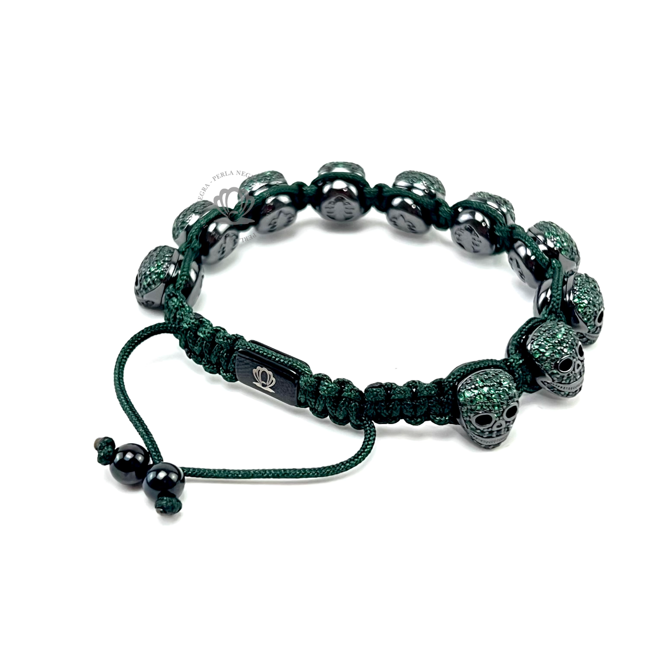 Luxury Rhodium Skull Green Cz