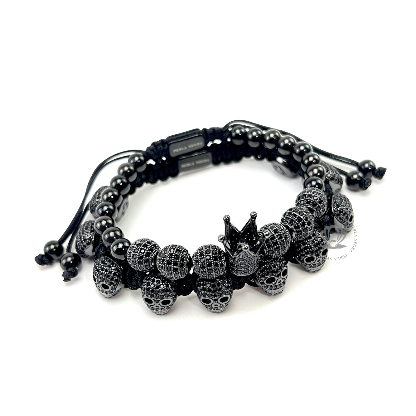 Luxury Rhodium Black Cz, Crown & Skull Set - perlanegramx