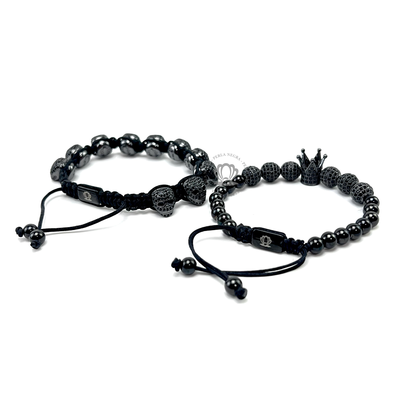 Luxury Rhodium Black Cz, Crown & Skull Set - perlanegramx