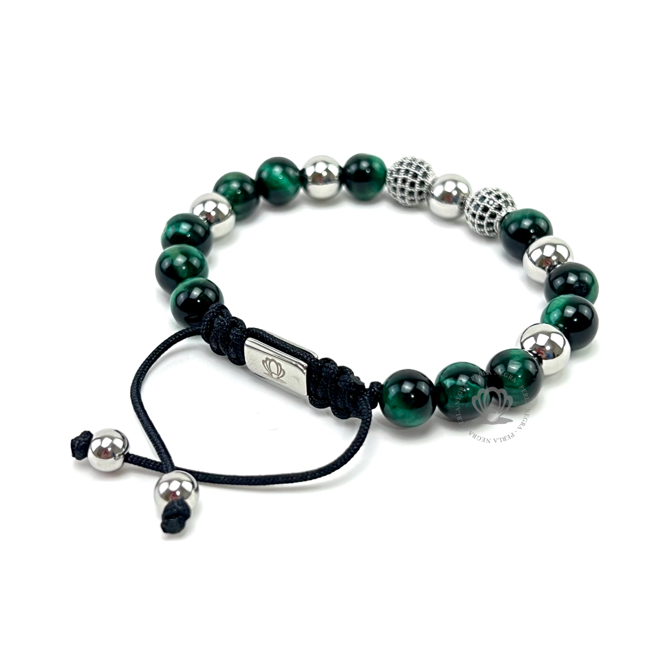 Green Tiger Eye & White Gold Cz Beads Bracelet - perlanegramx