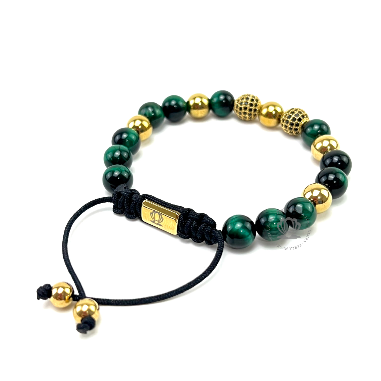 Green Tiger Eye & Yellow Gold Cz Beads Bracelet - perlanegramx