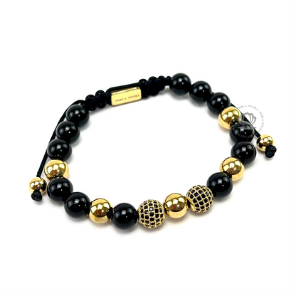Black Onyx & Yellow Gold Cz Beads Bracelet - perlanegramx