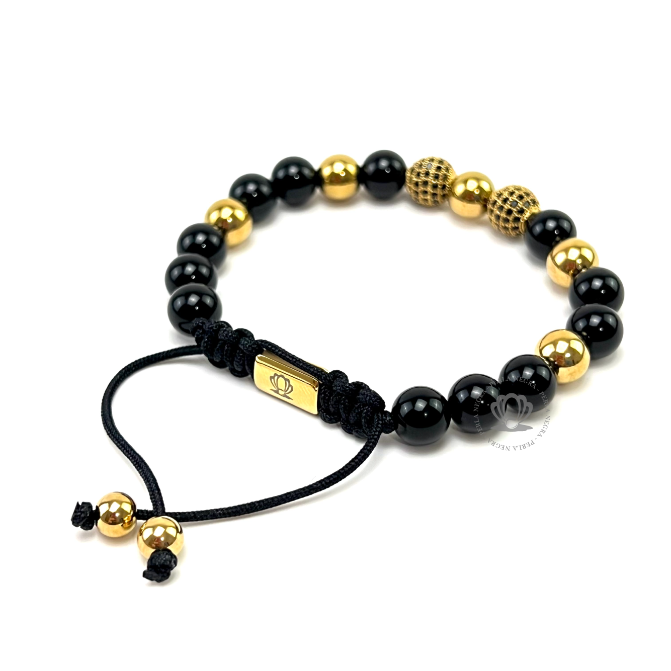 Black Onyx & Yellow Gold Cz Beads Bracelet - perlanegramx