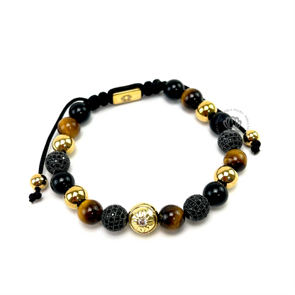 Brown Tiger Eye, Onyx Mate & Black Cz Rhodium Beads