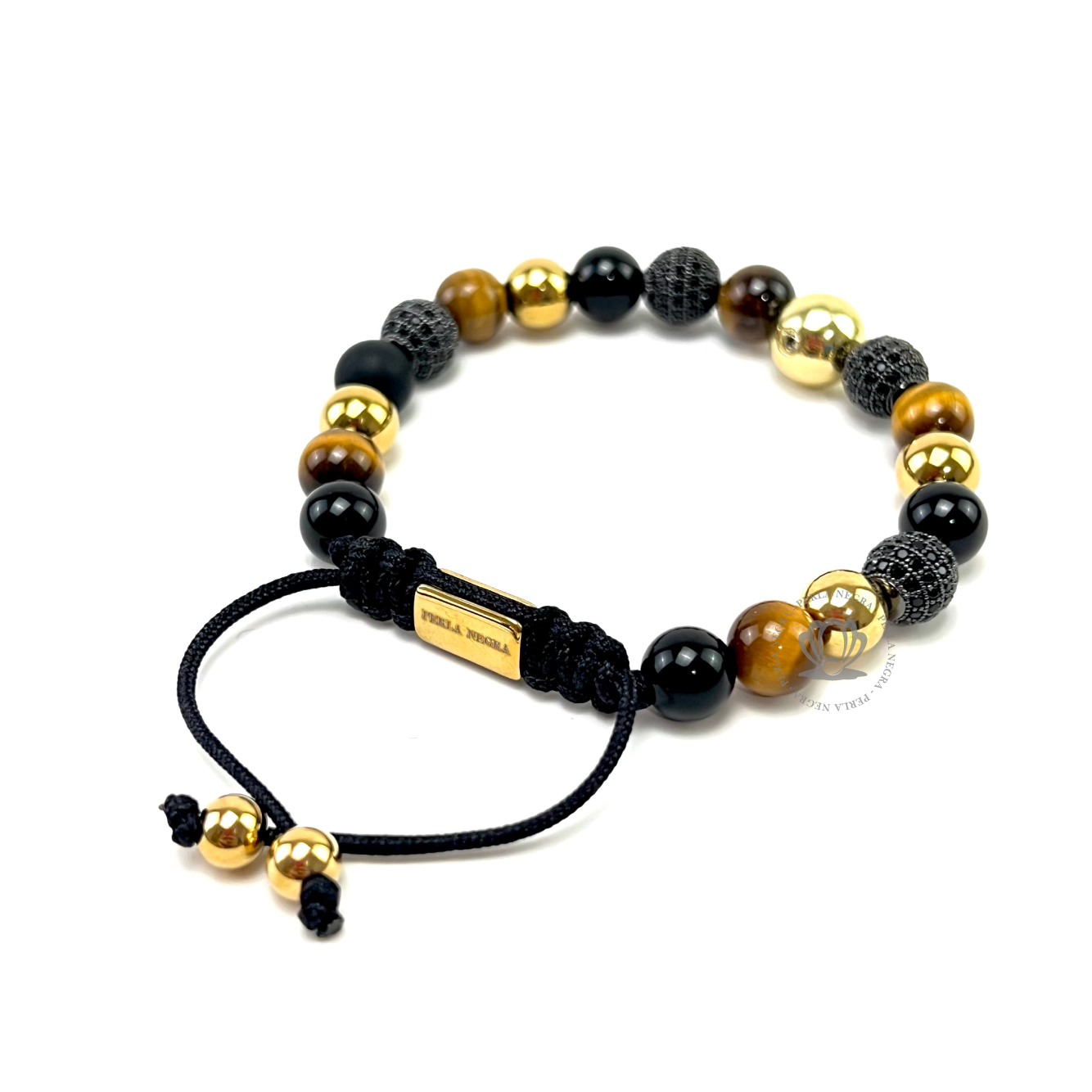 Brown Tiger Eye, Onyx Mate & Black Cz Rhodium Beads