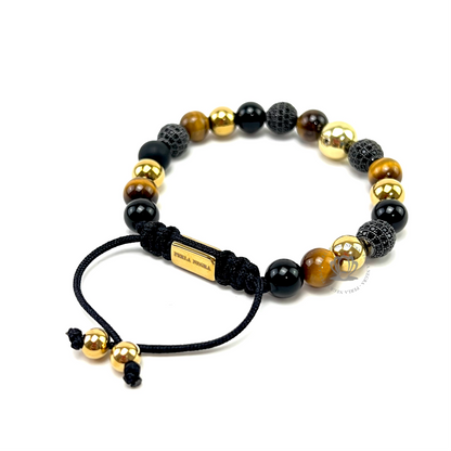 Brown Tiger Eye, Onyx Mate & Black Cz Rhodium Beads