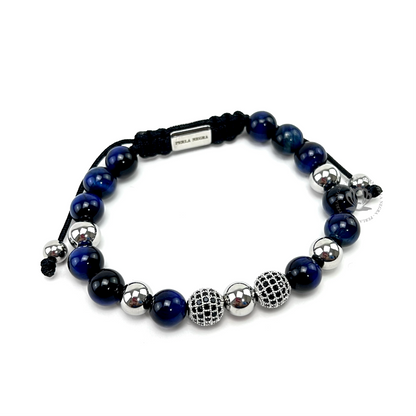 Blue Tiger Eye & White Gold Cz Beads Bracelet - perlanegramx