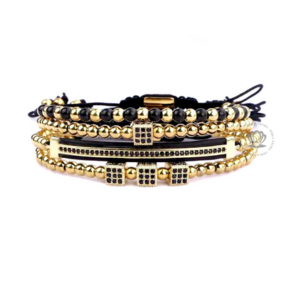 Unisex Yellow Gold Square Black Cz Set