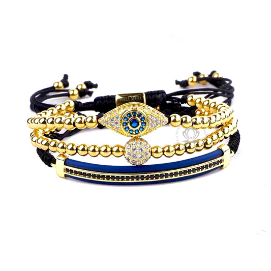 Unisex Yellow Gold Evil Eye Cz Set