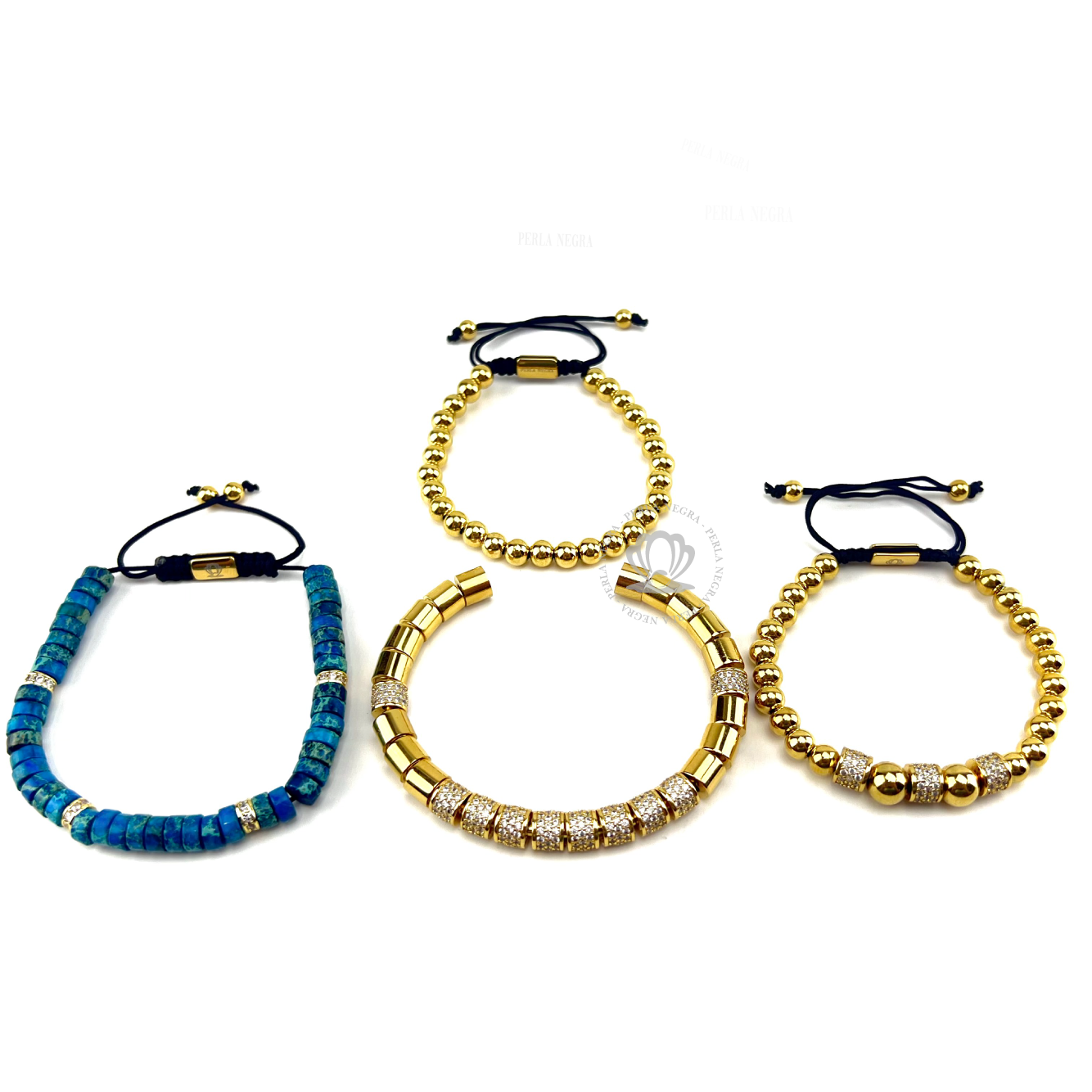 Luxury Imperial Stone & Yellow Gold Bracelet Set - perlanegramx