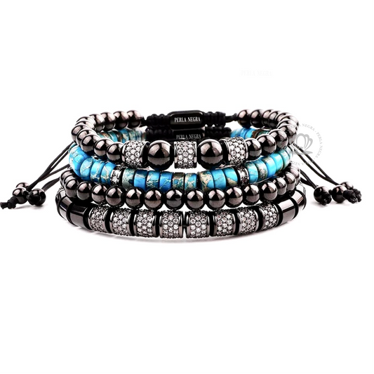 Luxury Imperial Stone & Rhodium Bracelet Set - perlanegramx