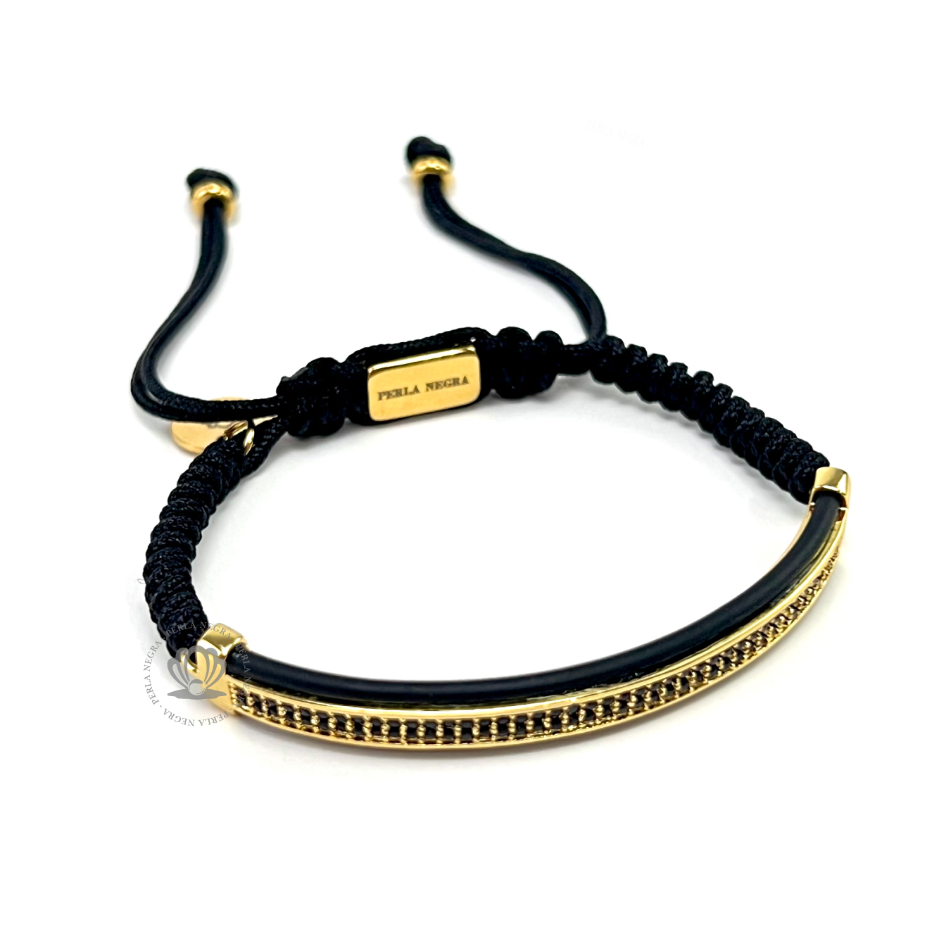 Yellow Gold Black Cz Curved Bracelet