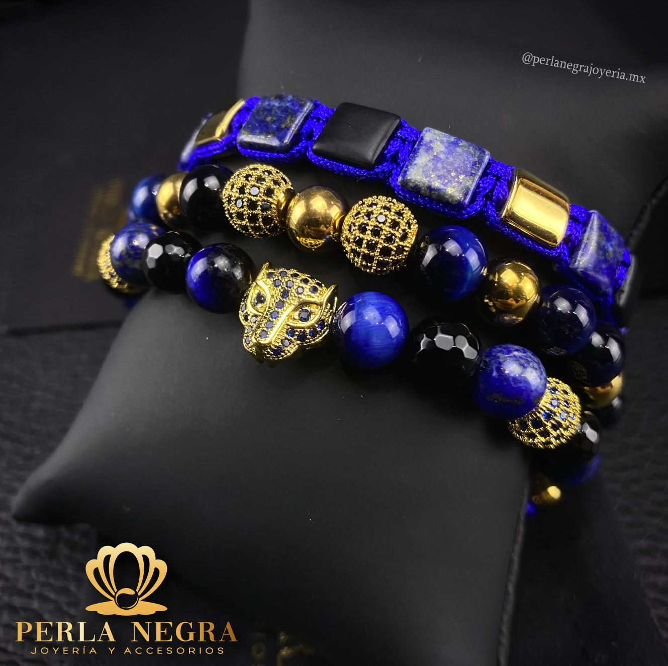 Yellow Gold Jaguar & Blue Tiger Eye Set