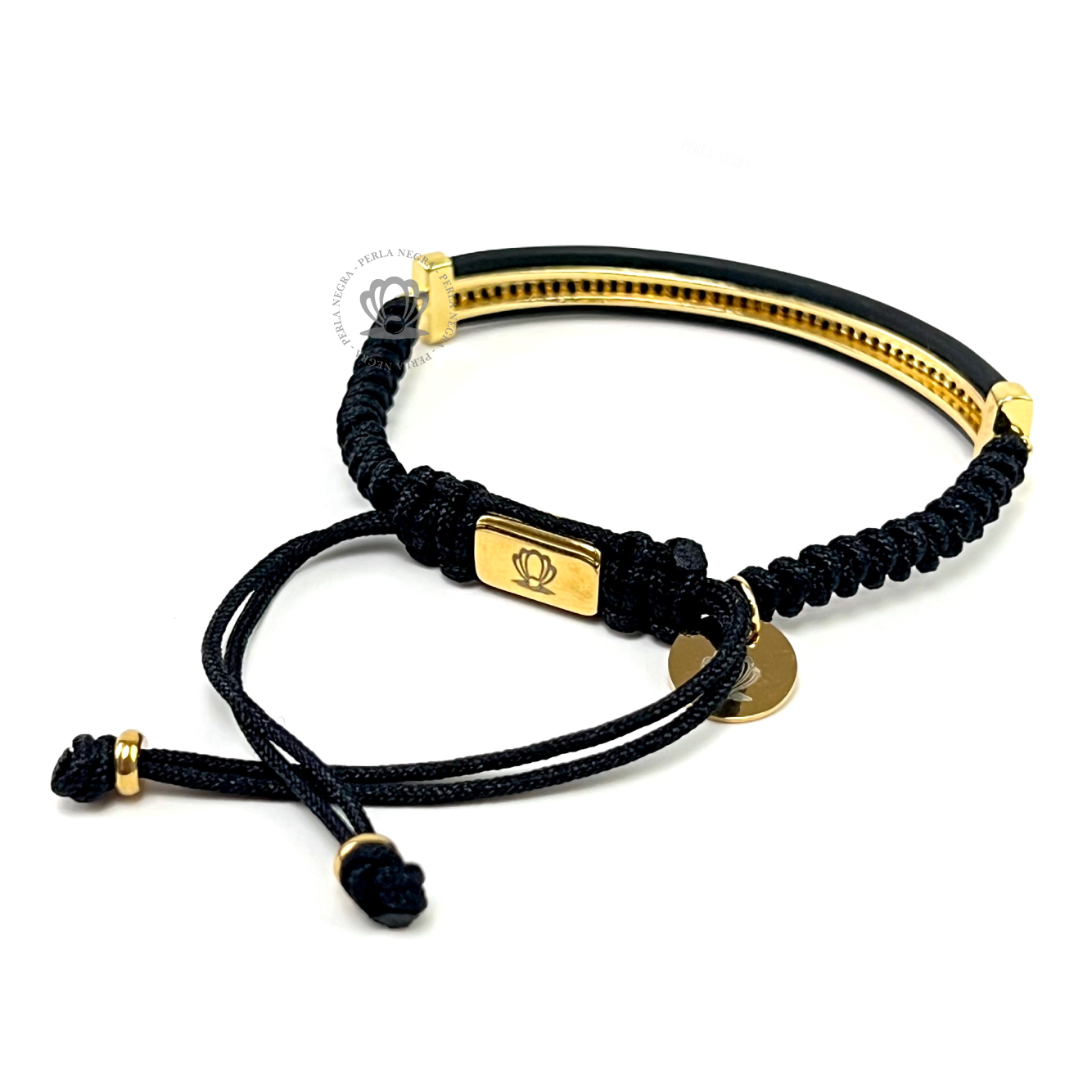 Yellow Gold Black Cz Curved Bracelet