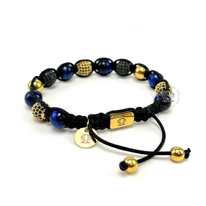 Classic Blue Tiger Eye, Black & Gold Clear Cz Bracelet