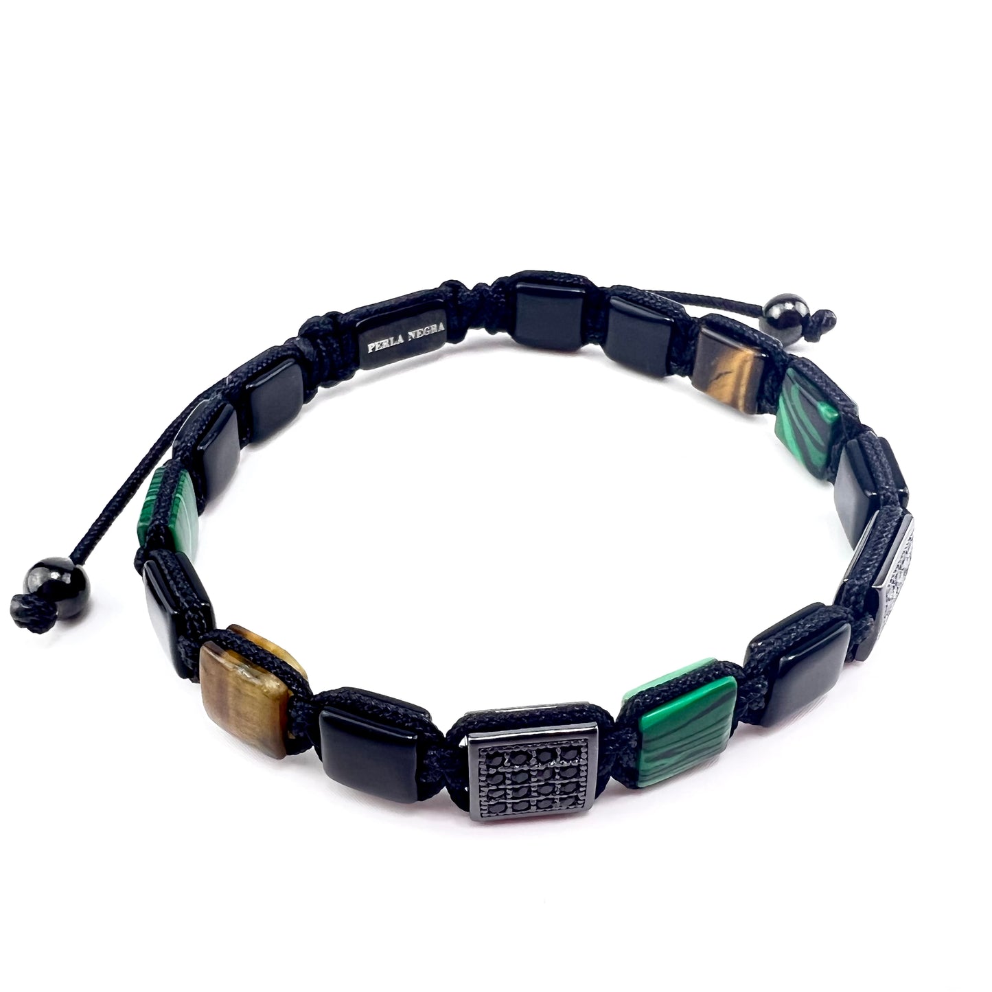 Rhodium Cz Jaguar, Malachite  Square & Roman Bracelet