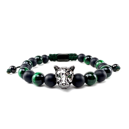 Rhodium Cz Jaguar, Malachite  Square & Roman Bracelet